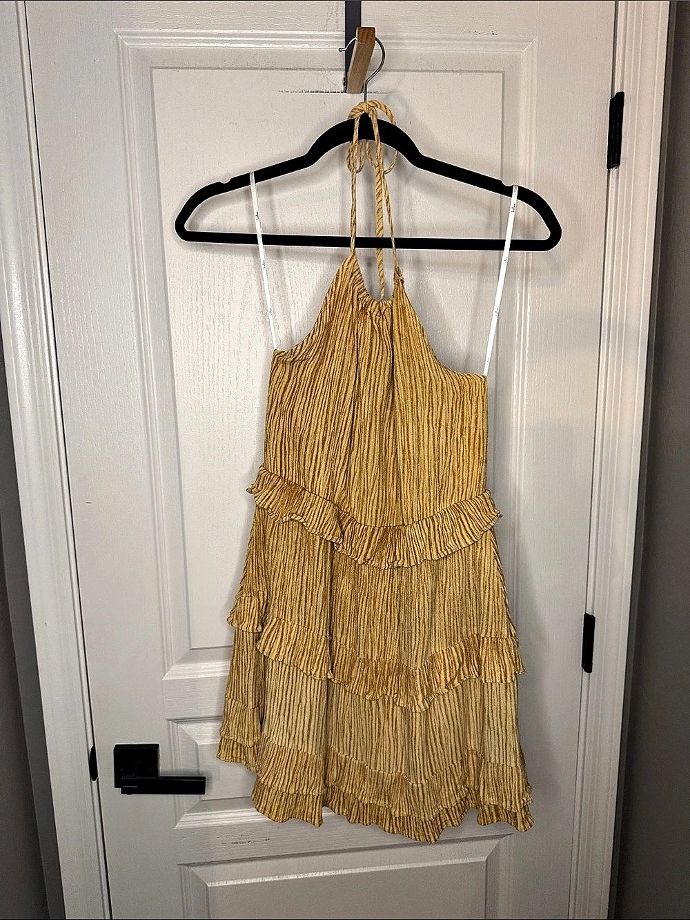 Lulus Downright Darling Mustard Yellow Ruffled Halter Mini Dress Size Small